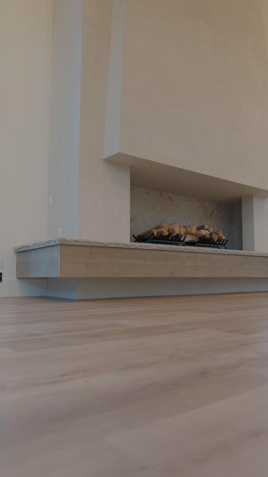 Microcement fireplace surround and hearth