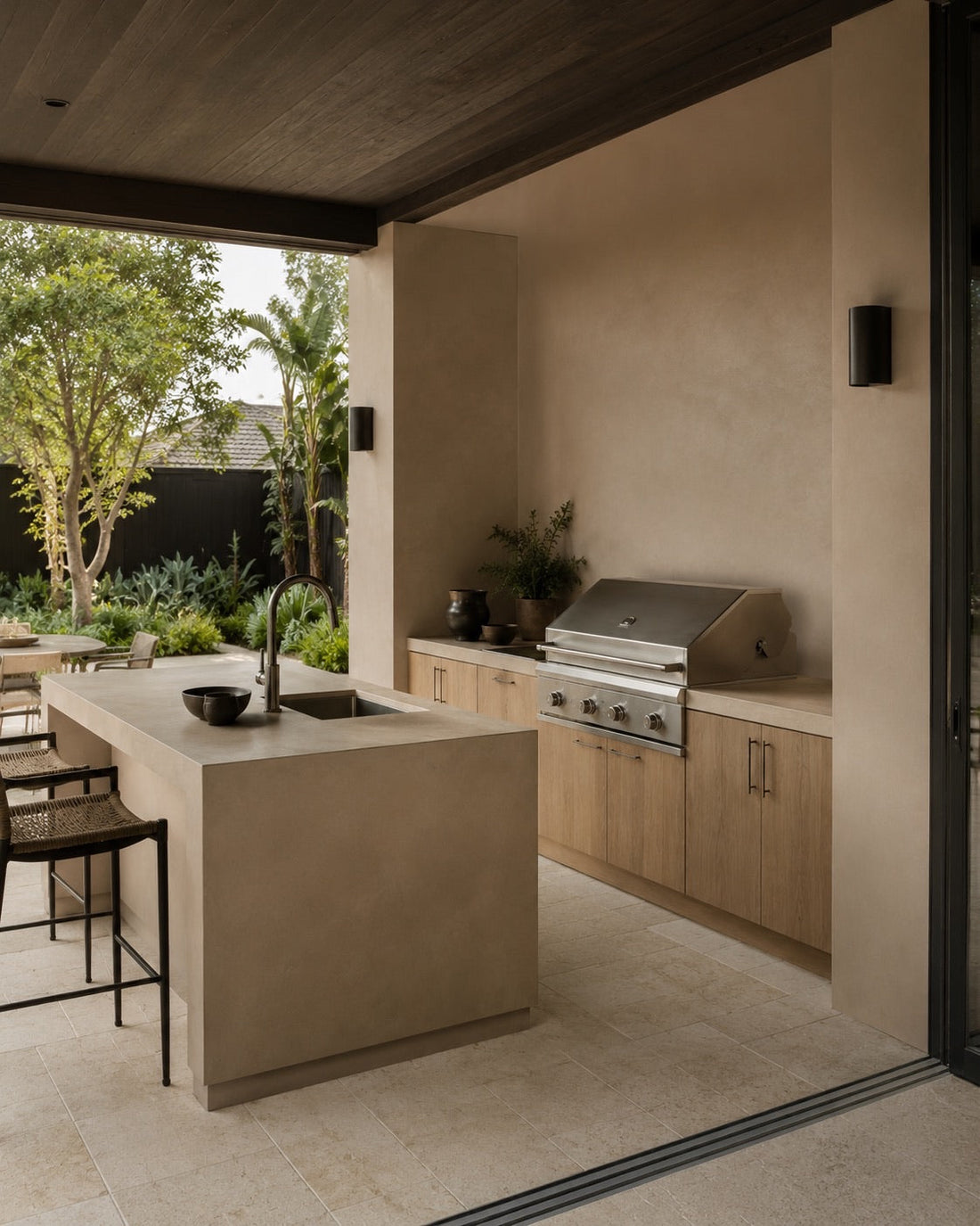 Kitchen island and counters in microcement
